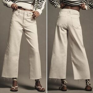 NWT Women GOOD AMERICAN Soft-Tech Good Waist Crop Palazzo Bone Cream Jeans Sz 14